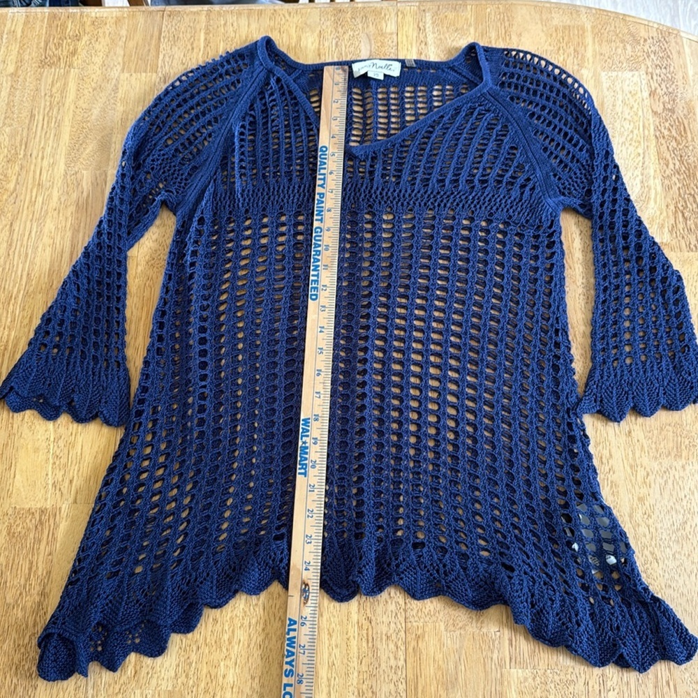 Simply Noelle‎ Blue Crochet Swim Coverup with V-Neck size small Cottagecore
